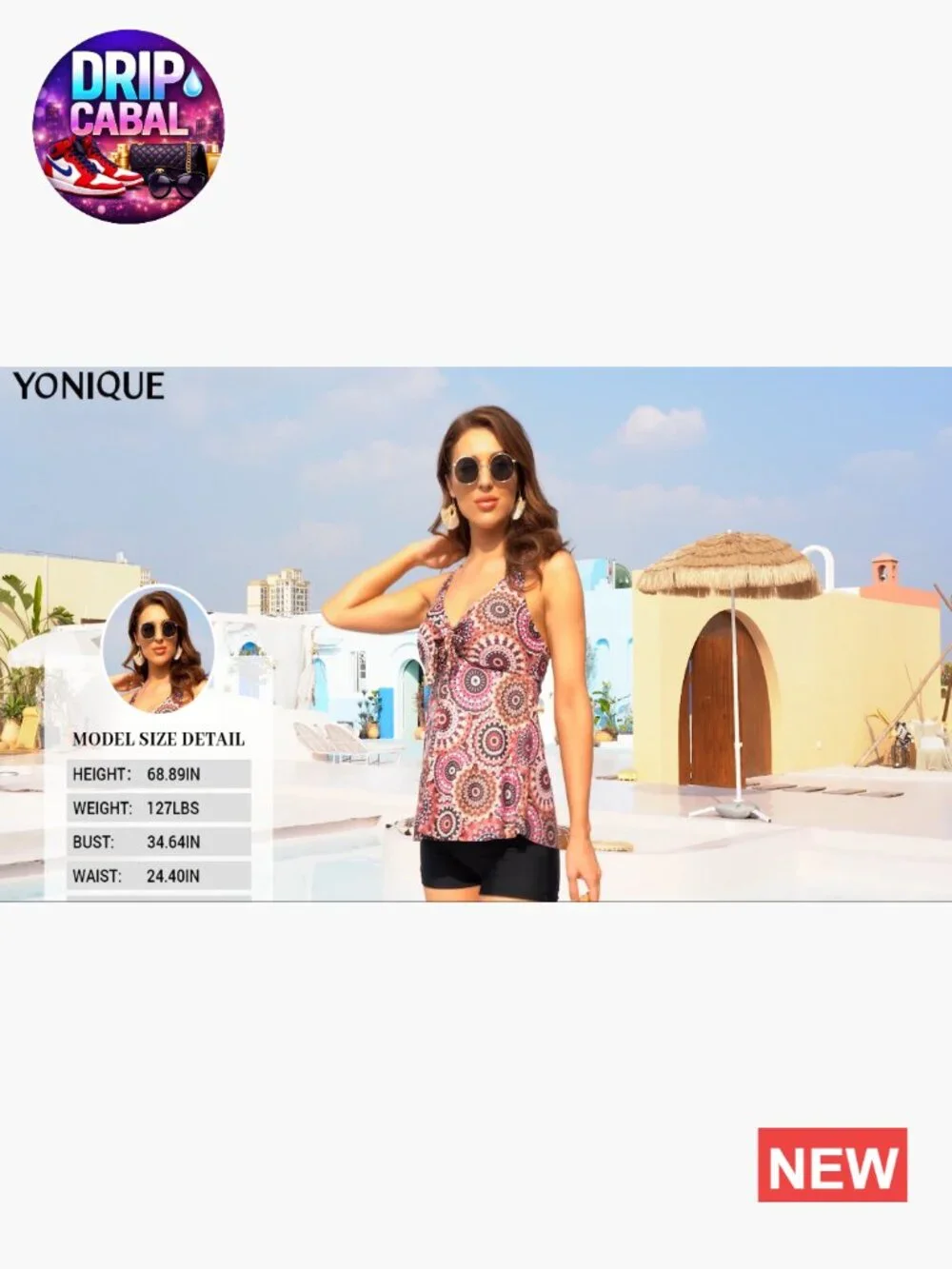 2 Piece Flowy Tankini Swimsuit with Boyshorts V Neck Tank Top Modest Swimwear